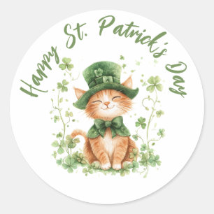 Redonda Pegatina del Día de San Patricio Leprechaun Cat