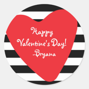 Redonda Pegatina del Día de San Valentín Corazón Rojo Negr