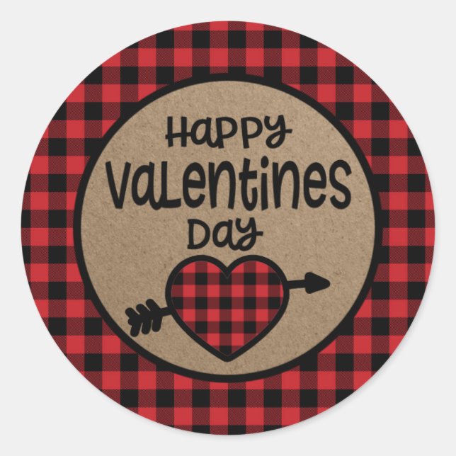Redonda Pegatina del Día de San Valentín de Buffalo Plaid (Anverso)