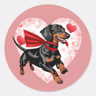 Redonda Pegatina del día de San Valentín de Dachshund Lind