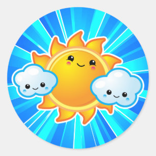 Redonda Pegatina del día soleado de Kawaii