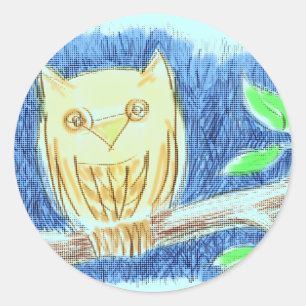 Redonda Pegatina del dibujo del búho