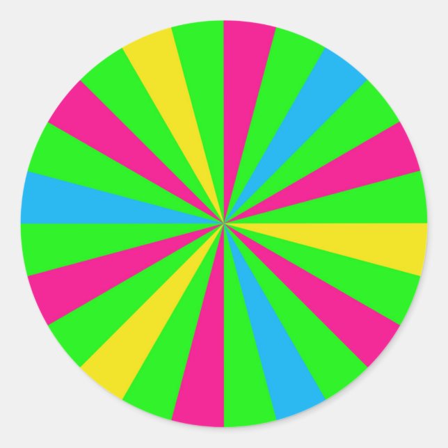Redonda Pegatina del divertido colorido Neon Sunburst (Anverso)