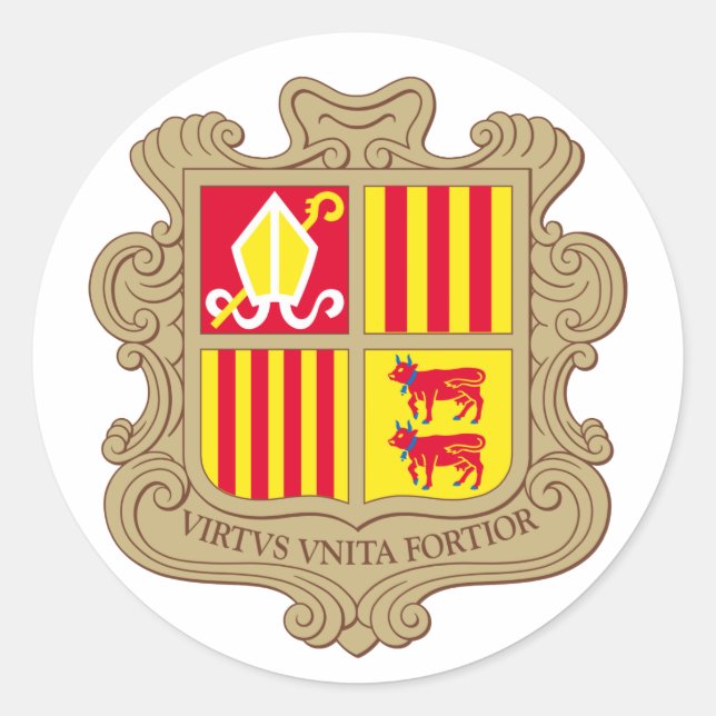 Redonda Pegatina del Escudo de Armas de Andorra (Anverso)