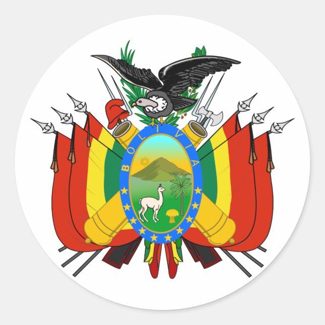 Redonda Pegatina del Escudo de Armas de Bolivia (Anverso)