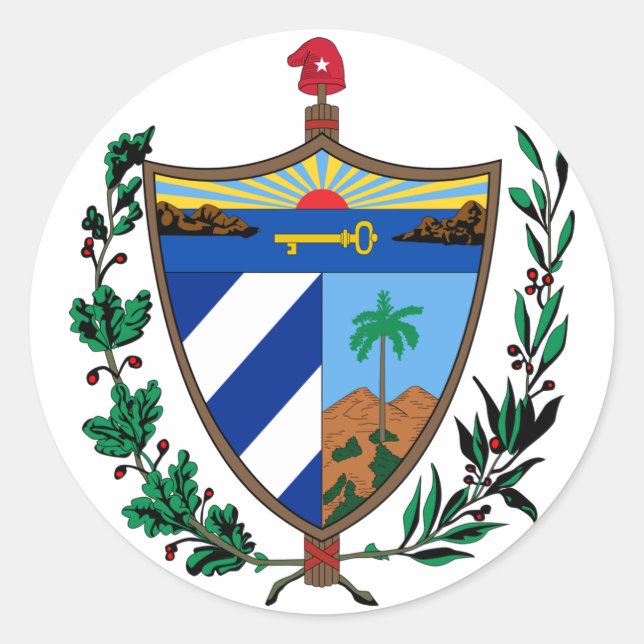 Redonda Pegatina del Escudo de Armas de Cuba (Anverso)