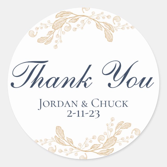 Redonda Pegatina del Favor de la Boda Botánica de Hoja de  (Anverso)