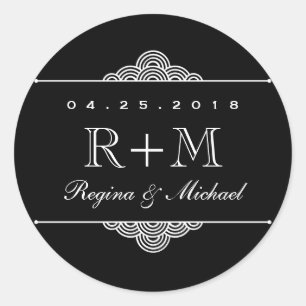 Redonda Pegatina del Favor de la Boda Círculo Blanco Negro