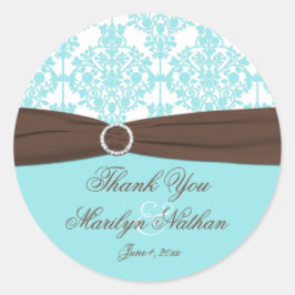 Redonda Pegatina del Favor de la Boda de Damasco Blanco y 