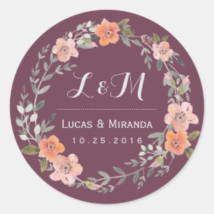 Redonda Pegatina del Favor de la Boda de la Flor Rustica P