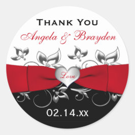 Redonda Pegatina del Favor de la Boda Floral Blanca Negra