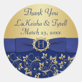 Redonda Pegatina del Favor de la Boda Floral de Monograma 