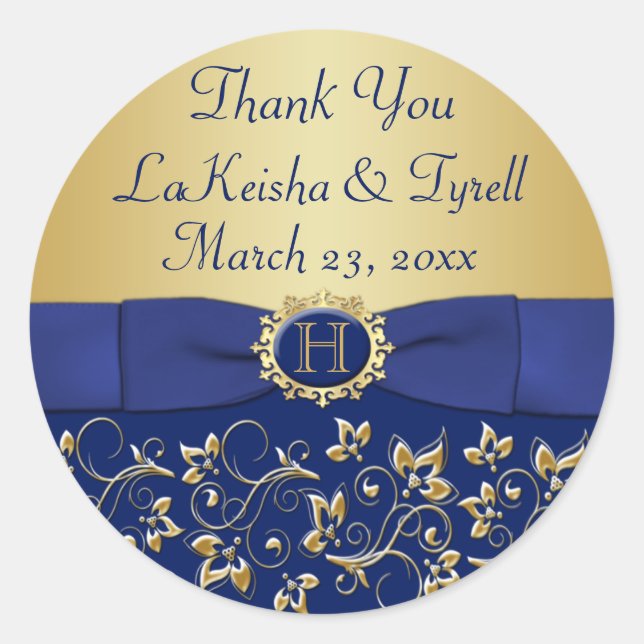 Redonda Pegatina del Favor de la Boda Floral de Monograma  (Anverso)