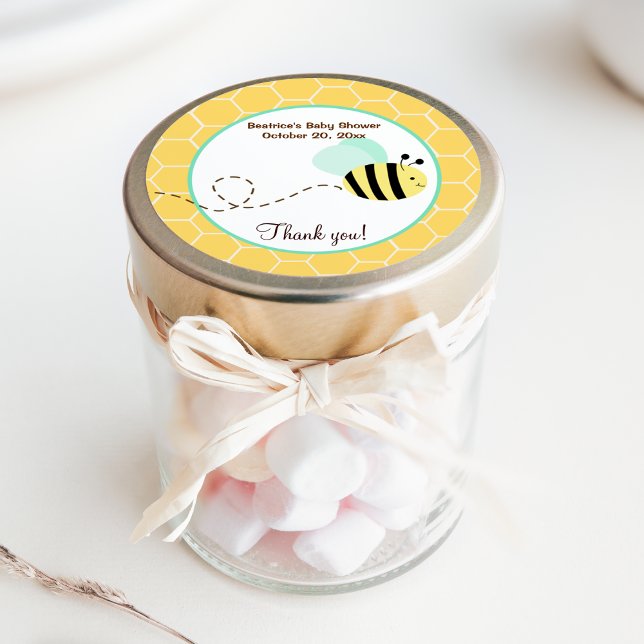 Redonda Pegatina del Favor de la Ronda de Abejas de Bumble (Mint Green Bumble Bee Baby Shower Favor Sticker)