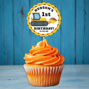 Redonda Pegatina del Favor del Cumpleaños de la Construcci