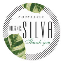 Pegatina del favorito de bodas de palmeras tropica