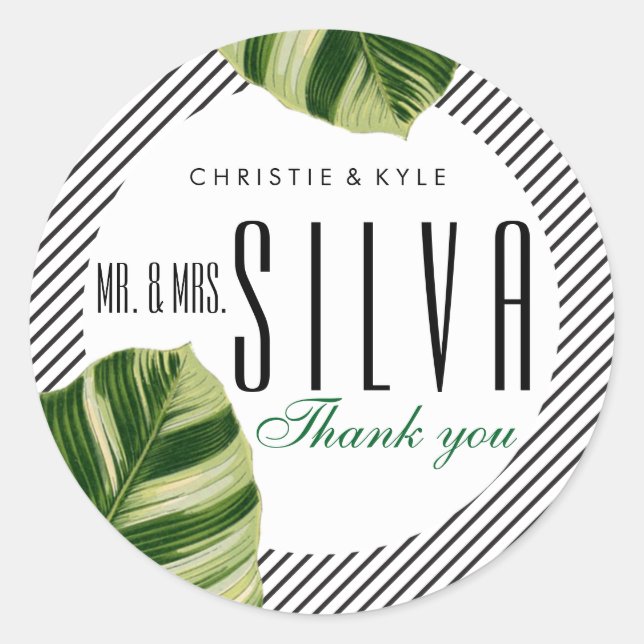 Redonda Pegatina del favorito de bodas de palmeras tropica (Anverso)