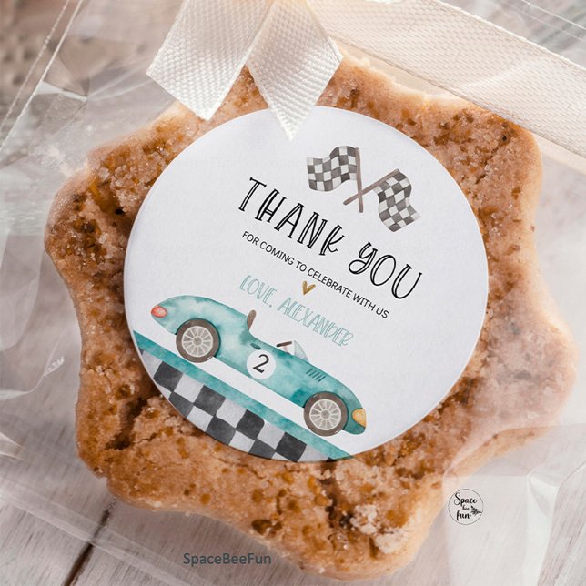 Redonda Pegatina del fiesta de coches de Carreras rápida (Fast Car Birthday, Racing Car Decor, sticker Foam Board, Two Fast Cars, Birthday Party Sign, Car-The)