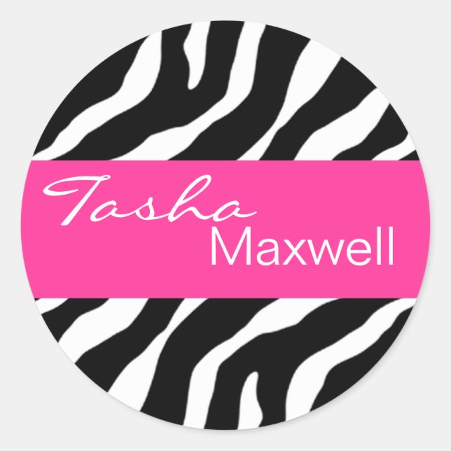 Redonda Pegatina del Fiesta de nombre fabuloso de Zebra Da (Anverso)