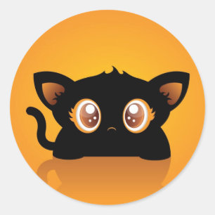 Redonda Pegatina del gato de Halloween