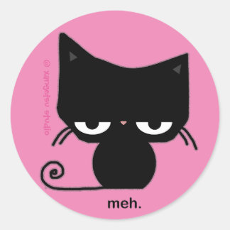 Redonda Pegatina del gato de Meh en rosa
