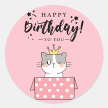 Pegatina del gato feliz de cumpleaños