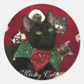 Redonda Pegatina del gato navidades Meowy Catmus
