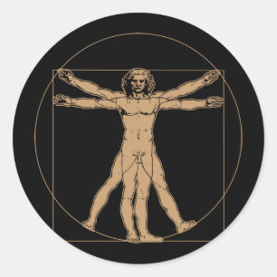 Redonda Pegatina del hombre de da Vinci Vitruvian