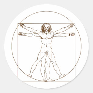 Redonda Pegatina del hombre de da Vinci Vitruvian