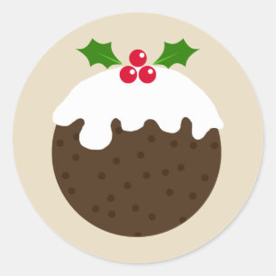 Redonda Pegatina del ilustracion del pudín del navidad