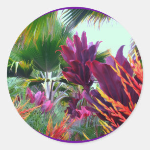 Redonda Pegatina del Jardín Tropical de Hawái