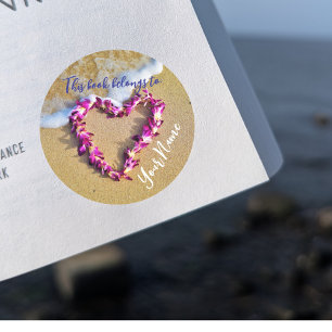 Redonda Pegatina del libro de Personalizable Lei Heart