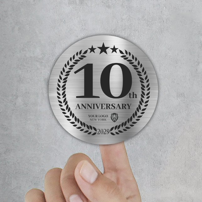 Redonda Pegatina del logotipo comercial del décimo anivers (Silver 10th Anniversary Business Logo Sticker
)
