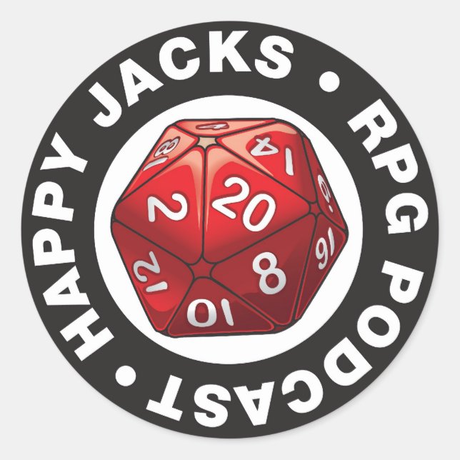 Redonda Pegatina del logotipo de Happy Jacks d20 (Anverso)