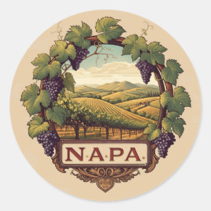 Redonda Pegatina del logotipo del viñedo de uvas napa
