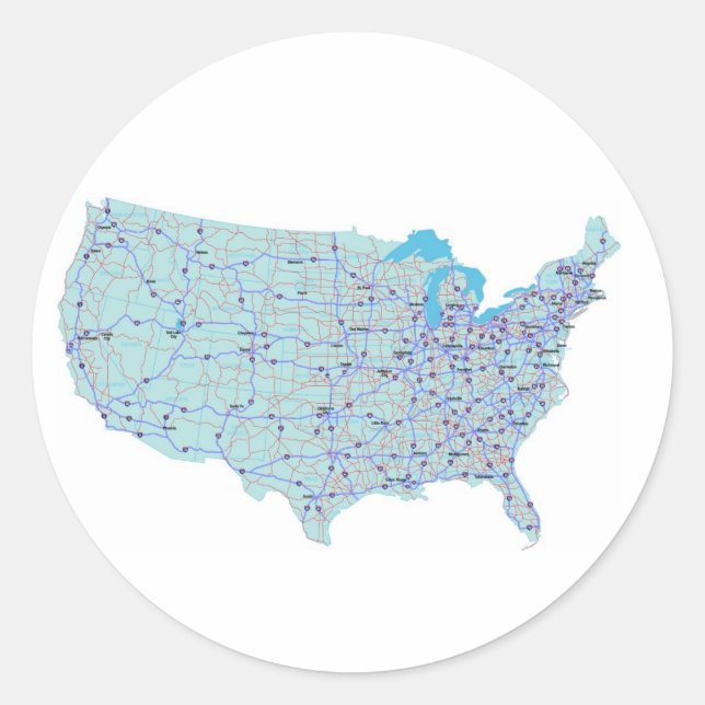 Redonda PEGATINA del mapa azul de EE.UU. (Anverso)