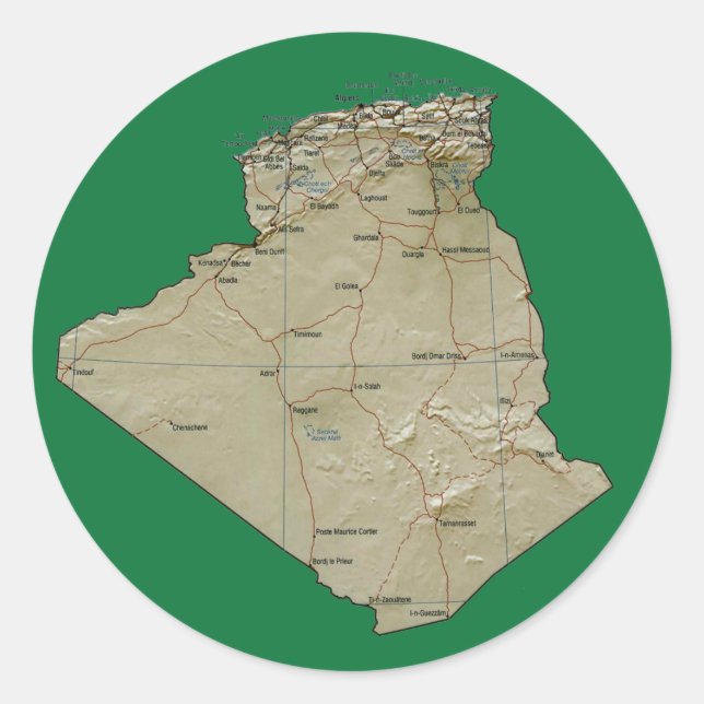 Redonda Pegatina del mapa de Argelia (Anverso)