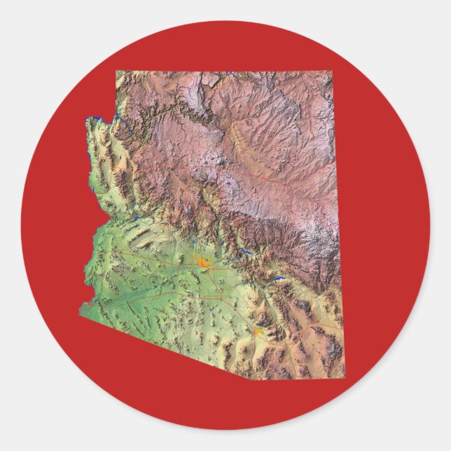 Redonda Pegatina del mapa de Arizona (Anverso)