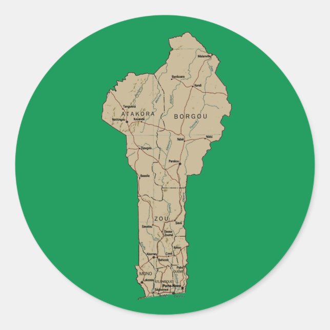 Redonda Pegatina del mapa de Benín (Anverso)