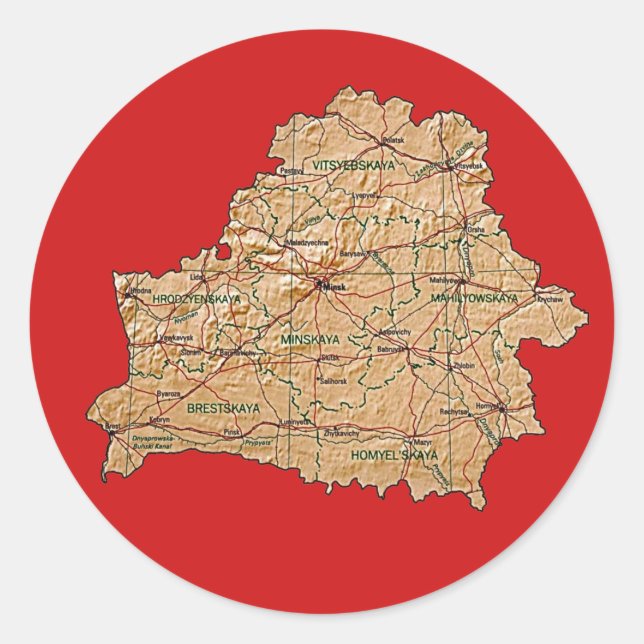 Redonda Pegatina del mapa de Bielorrusia (Anverso)