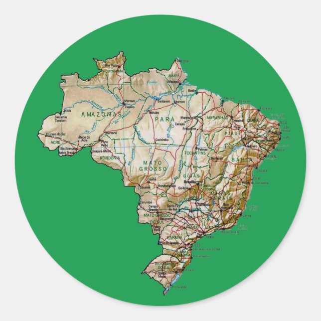 Redonda Pegatina del mapa de Brasil (Anverso)