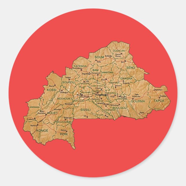 Redonda Pegatina del mapa de Burkina Faso (Anverso)