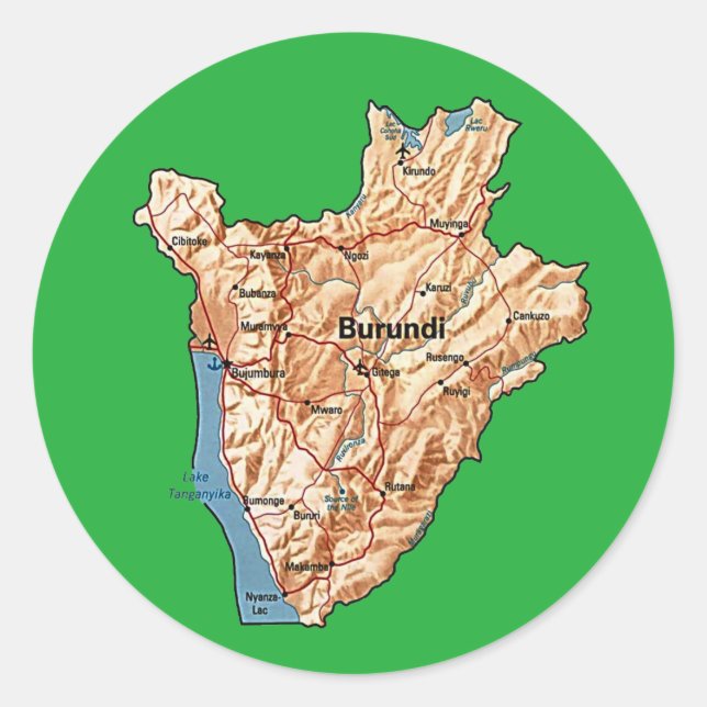 Redonda Pegatina del mapa de Burundi (Anverso)