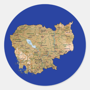 Redonda Pegatina del mapa de Camboya