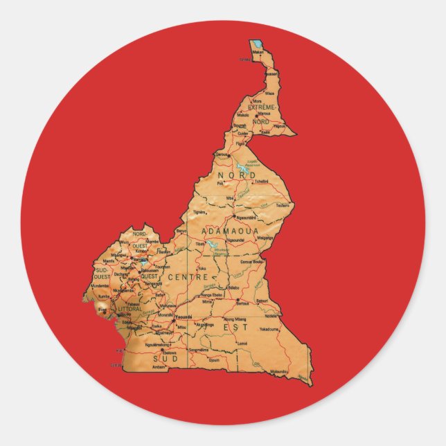 Redonda Pegatina del mapa de Camerún (Anverso)