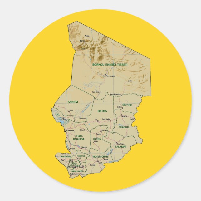 Redonda Pegatina del mapa de Chad (Anverso)