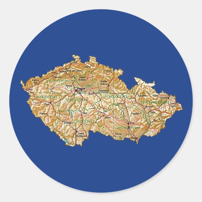Redonda Pegatina del mapa de Chequia (Anverso)