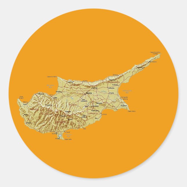 Redonda Pegatina del mapa de Chipre (Anverso)