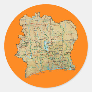 Redonda Pegatina del mapa de Côte d'Ivoire