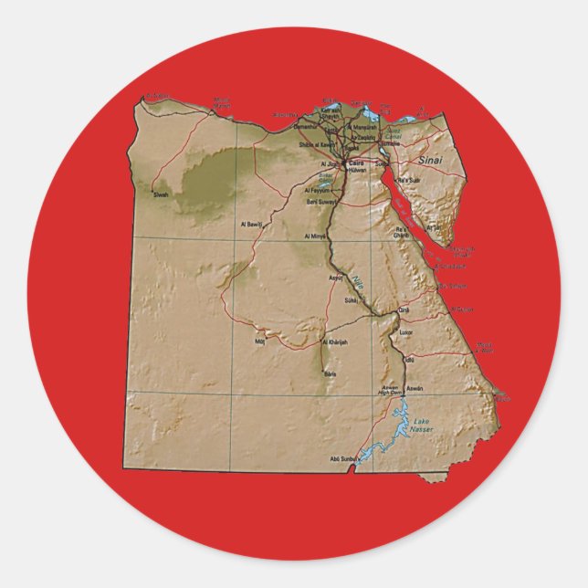 Redonda Pegatina del mapa de Egipto (Anverso)